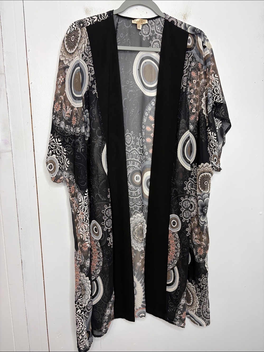 Lavish Top 2XL Kimono Long Boho Hippie Flowy Oversized Embroidered Texture